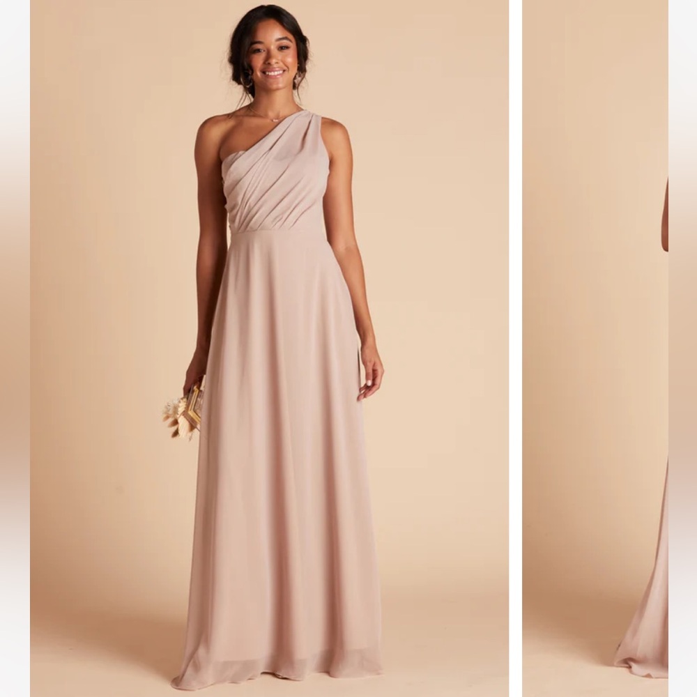 Birdy Grey One Shoulder Kira Dress in Taupe Chiffon